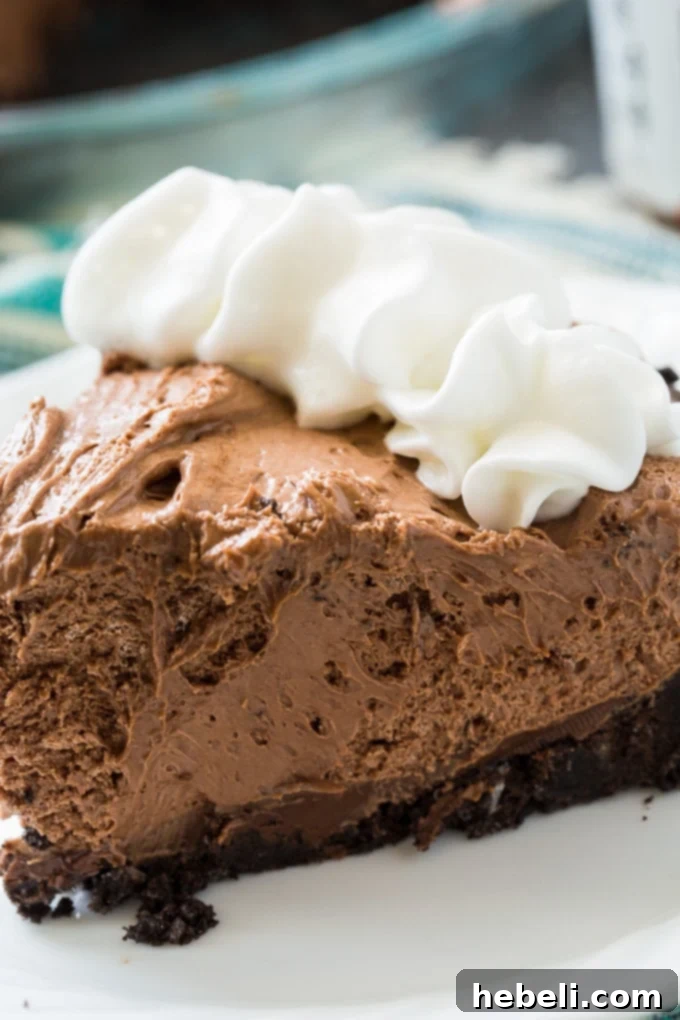 Decadent No-Bake Nutella Pie 4 A beautiful No Bake Nutella Pie, perfectly set in its Oreo crust, ready for serving.