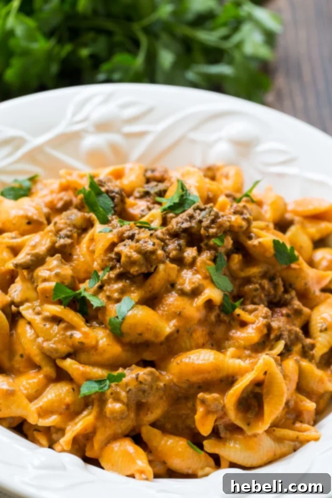 Hearty Creamy Instant Pot Beef and Shells 5 Instant Pot Creamy Shells and Beef is so cheesy and good!
