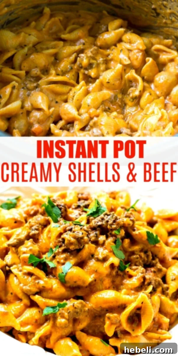 Hearty Creamy Instant Pot Beef and Shells 7 Creamy Shells & Beef made in an Instant Pot