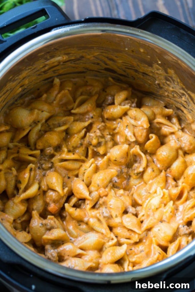 Hearty Creamy Instant Pot Beef and Shells 3 Instant Pot Creamy Shells and Beef is like a delicious homemade hamburger helper