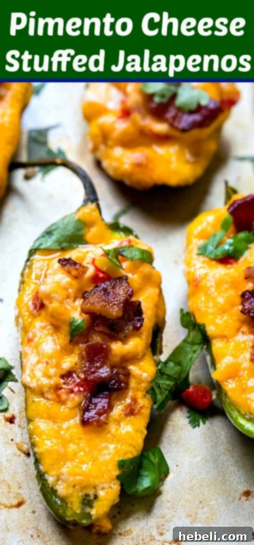 Spicy Pimento Cheese Poppers 6 Pimento Cheese Stuffed Jalapenos, a perfect blend of spicy, cheesy, and savory flavors, ideal for any party.
