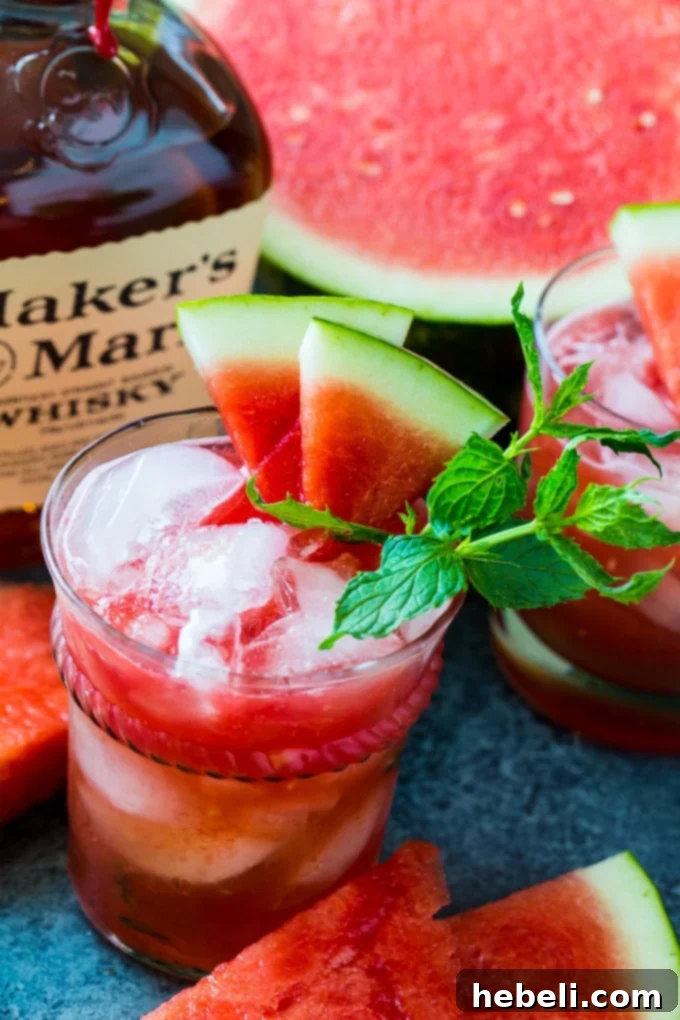 Watermelon Mint Julep made with fresh watermelon and bourbon