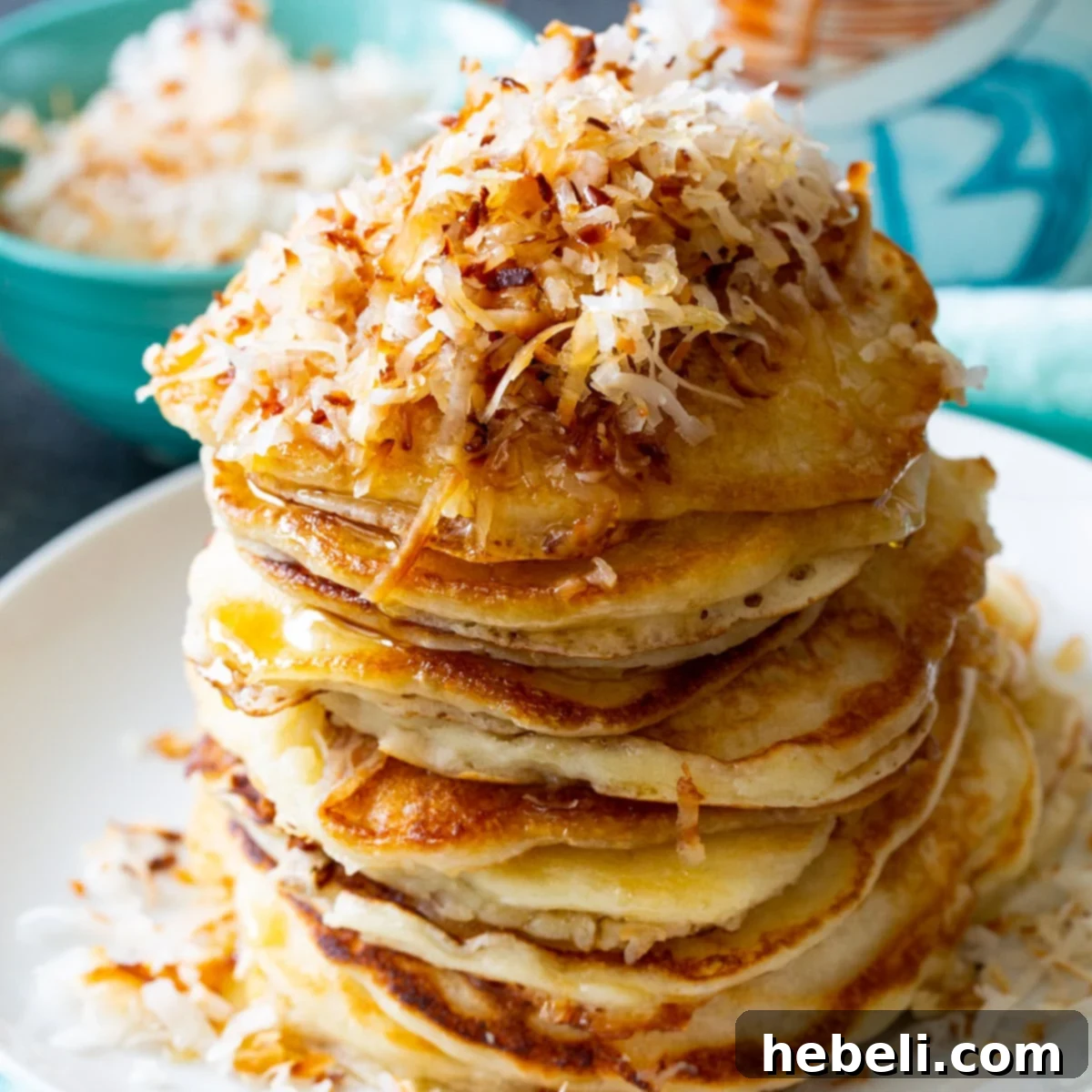Tropical Coconut Pancakes 2 Stack of Coconut Pancakes.