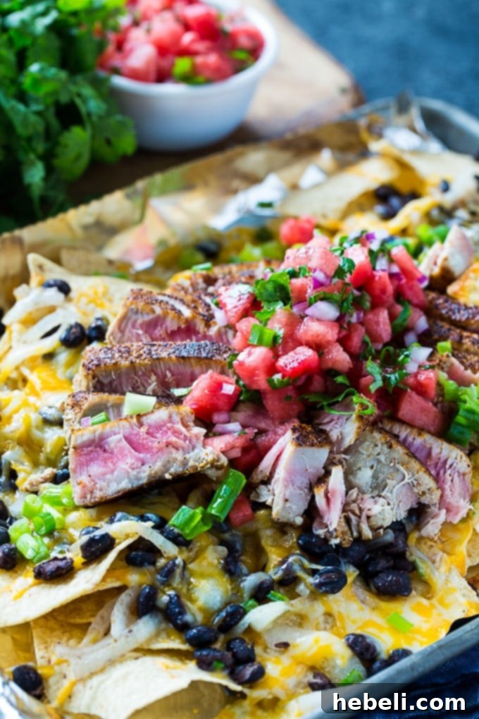 Blackened Tuna Nachos with watermelon Pico de Gallo