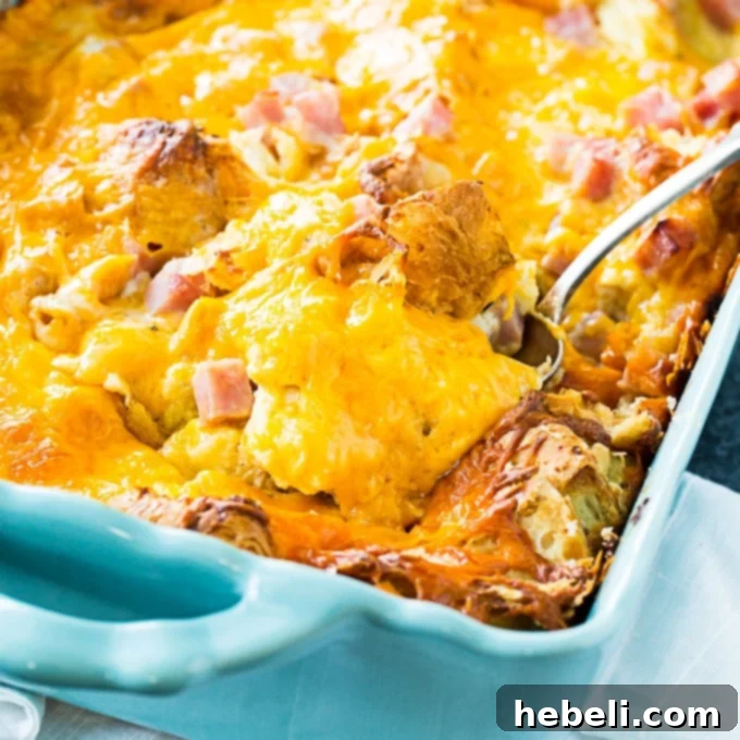 Savory Croissant Ham and Cheese Bake 2 Ham and Cheese Croissant Casserole - A savory, buttery brunch bake