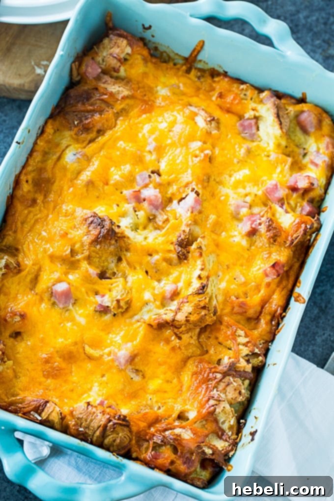 Savory Croissant Ham and Cheese Bake 3 Overnight Ham and Cheese Croissant Casserole ready for baking