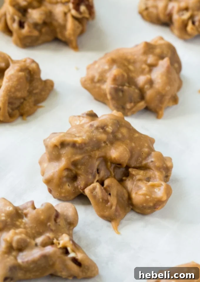 A close-up of Microwave Pralines showing their rich, nutty texture, ready for a bite.