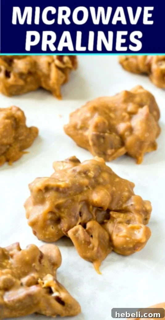 A final close-up of Microwave Pralines stacked, showcasing their inviting texture and richness.