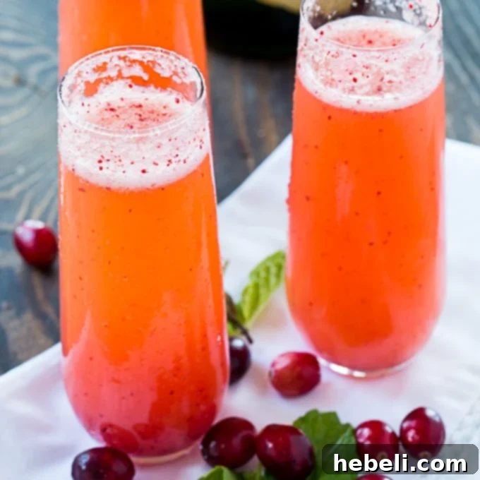 Cranberry Orange Mimosa, a festive red cocktail for holidays