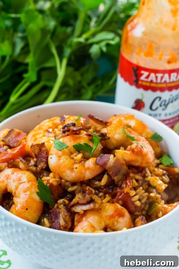 Red Rice with Shrimp and Bacon, ready to be served