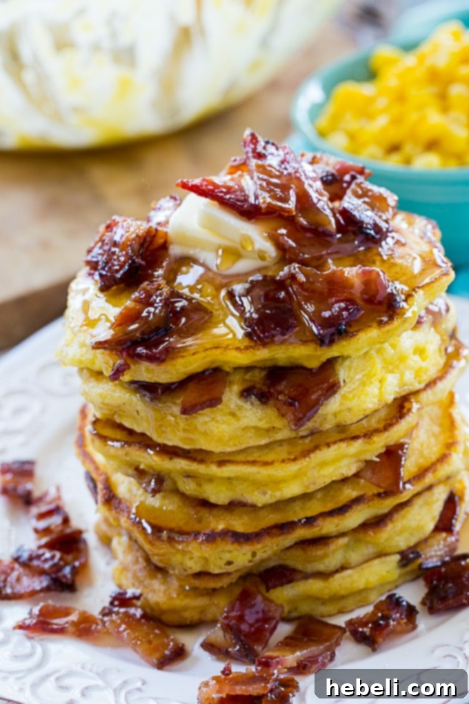 Close-up of a kitchen counter showcasing a can of sweet corn, a measuring cup, and an immersion blender, ready for making corn pancake batter.
