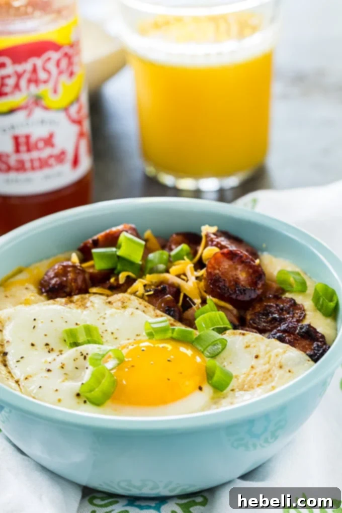 Ready-to-serve Cheese Grits Bowls with Smoked Sausage