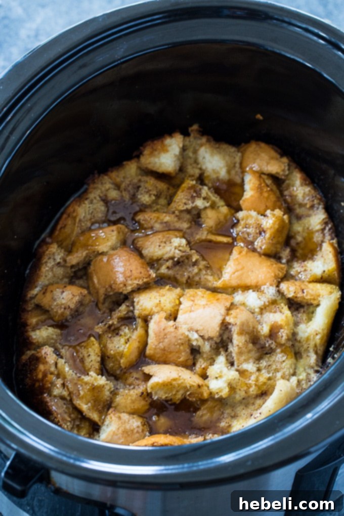 Effortless Indulgence: Crock Pot Bread Pudding with Buttery Rum Sauce 3 Bread Pudding in the slow cooker