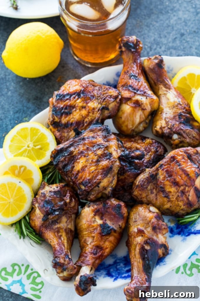 Sweet Tea Grilled Chicken served with fresh lemon slices