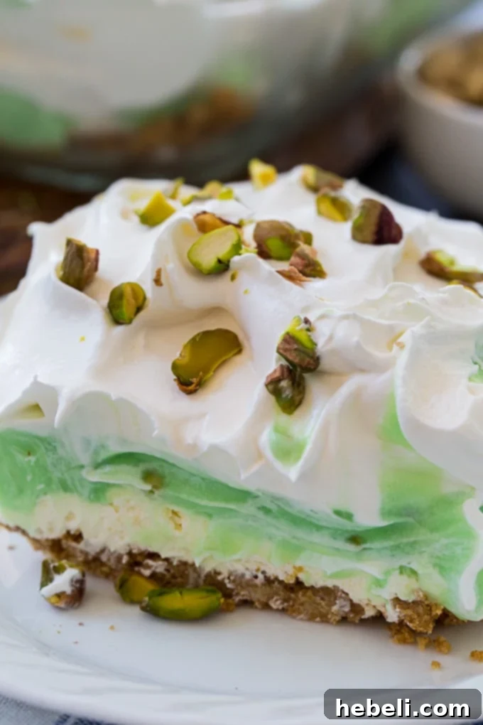 Full tray of Pistachio Lush dessert, perfectly chilled and ready to be sliced and served