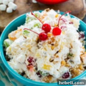 Prepared Southern Ambrosia Salad in a bowl, showcasing its delicious appeal
