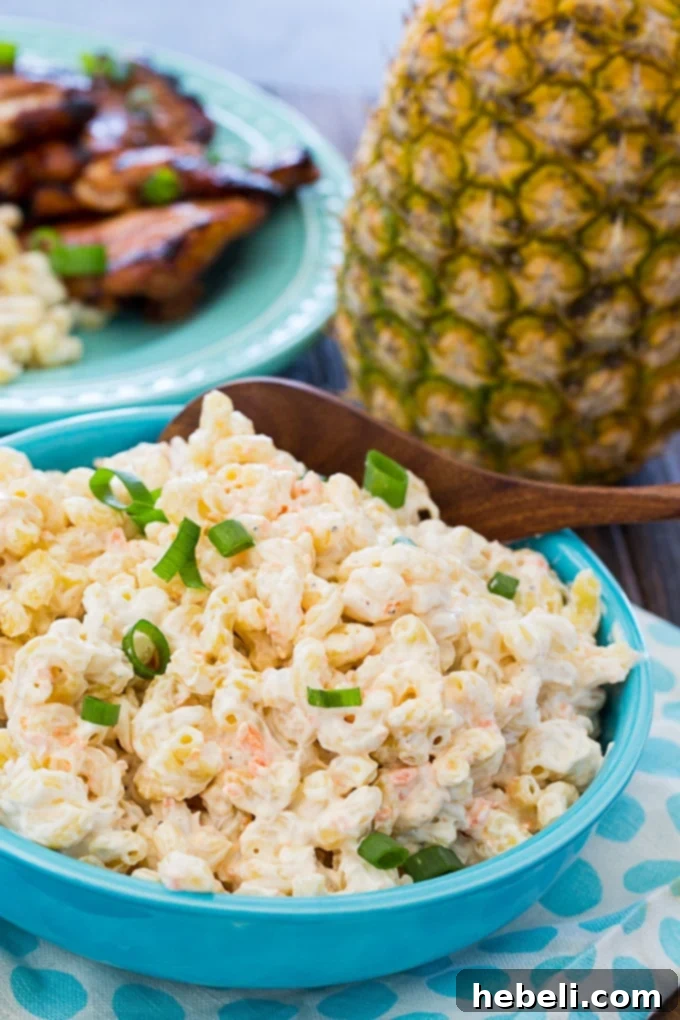 Creamy Hawaiian Macaroni Salad 4 Close-up of Hawaiian Macaroni Salad in a serving bowl