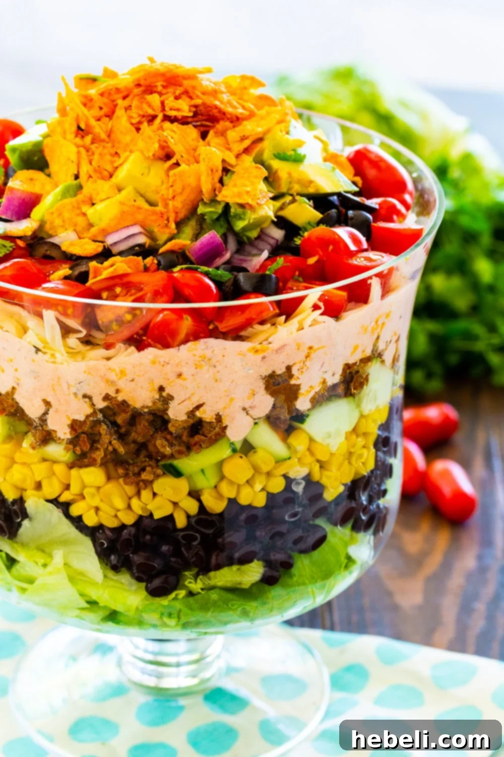 Stacked Taco Salad 3 Close-up view of the fresh, vibrant ingredients for Layered Taco Salad, ready to be assembled.