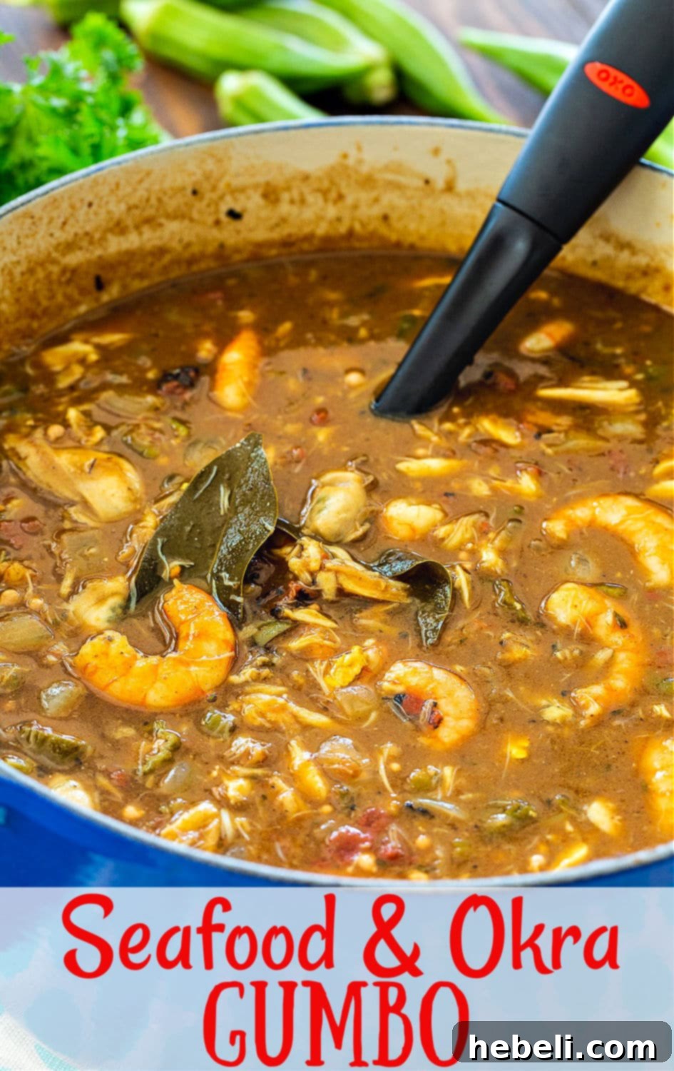 Southern Seafood and Okra Gumbo 6 A vibrant and appetizing close-up of Seafood and Okra Gumbo, highlighting the fresh ingredients and rich broth.