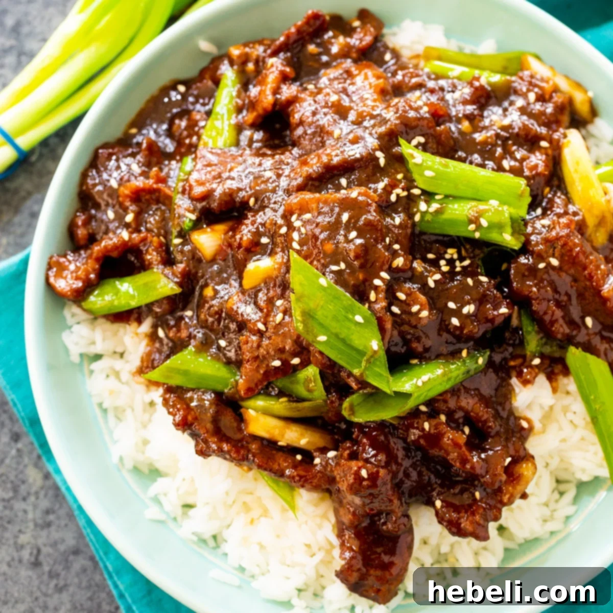 Instant Pot Mongolian Beef over rice.