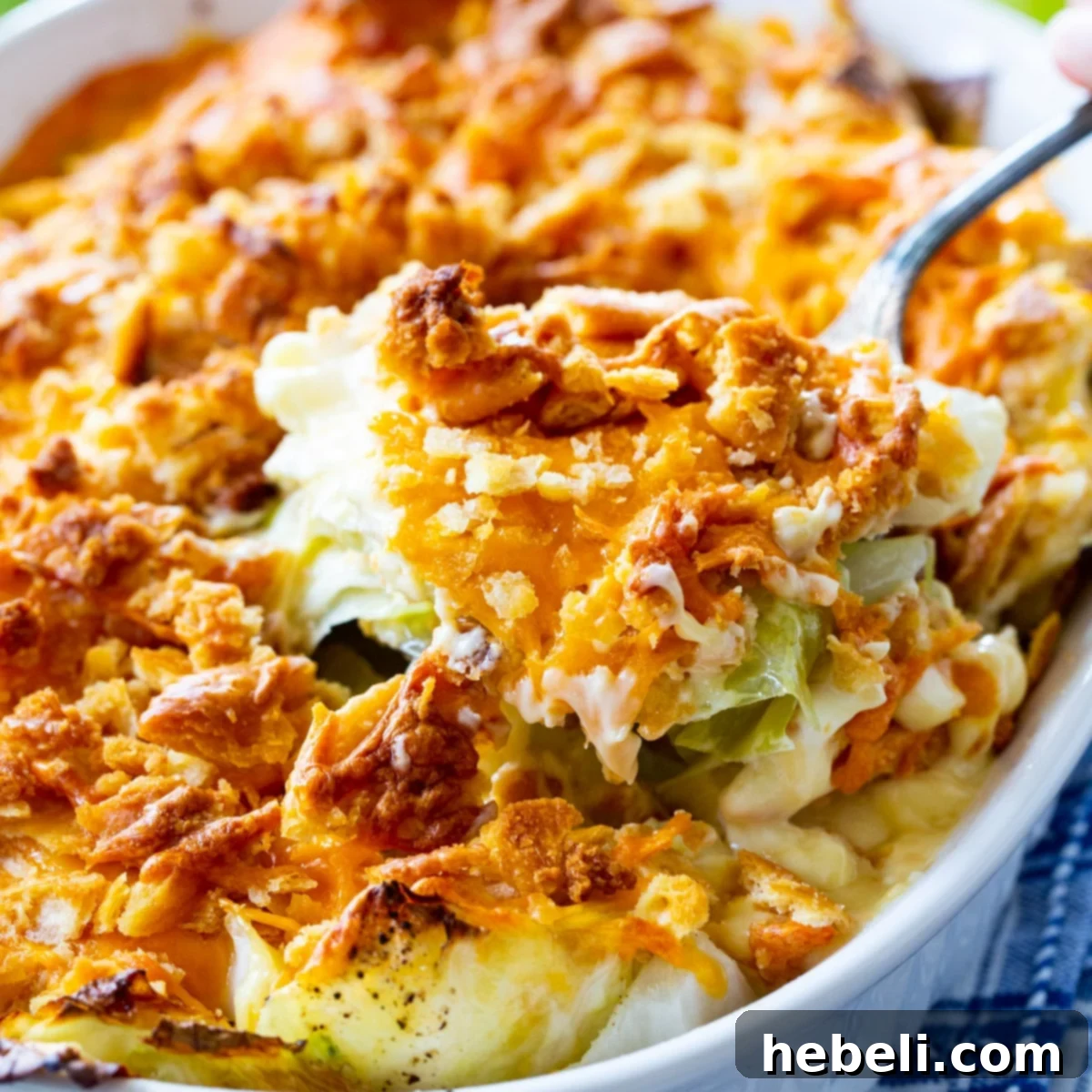 Classic Old-Fashioned Cabbage Casserole in a baking dish, ready to be served.