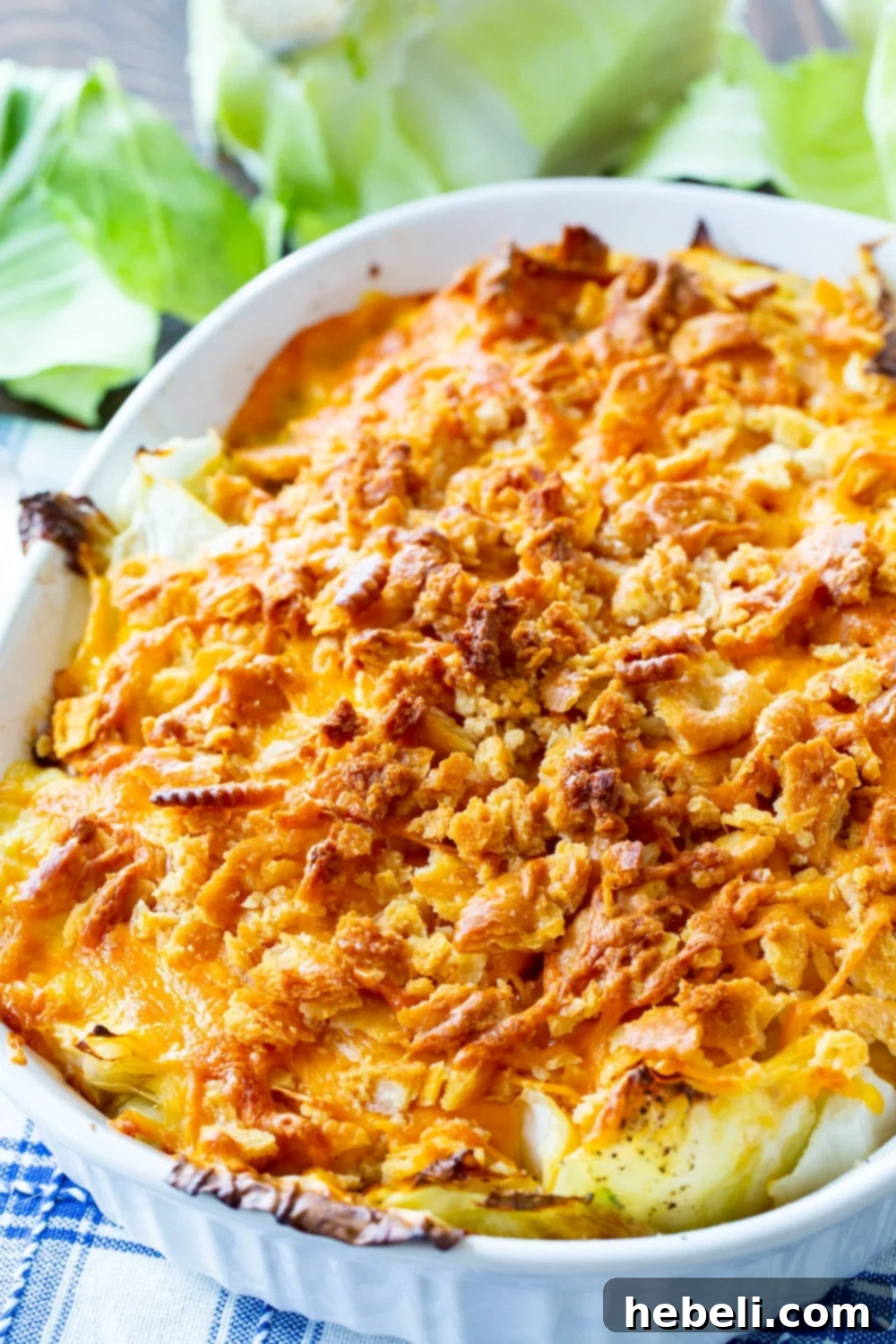 Rich and savory Cabbage Casserole baking to perfection in a classic casserole dish.