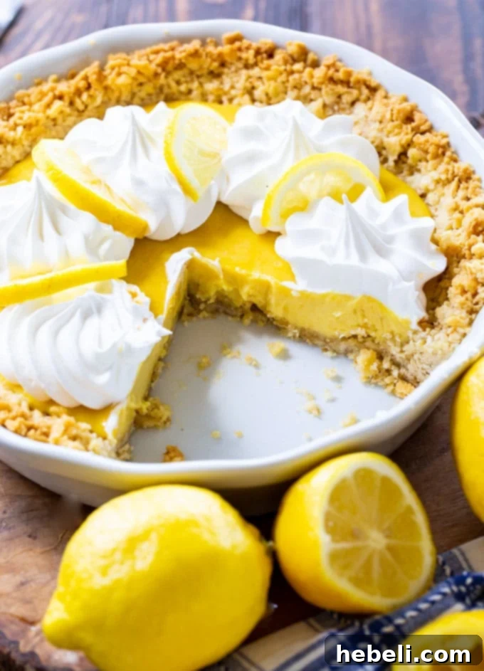 A classic Atlantic Beach Pie, ready to be enjoyed, highlighting its simple yet elegant presentation.