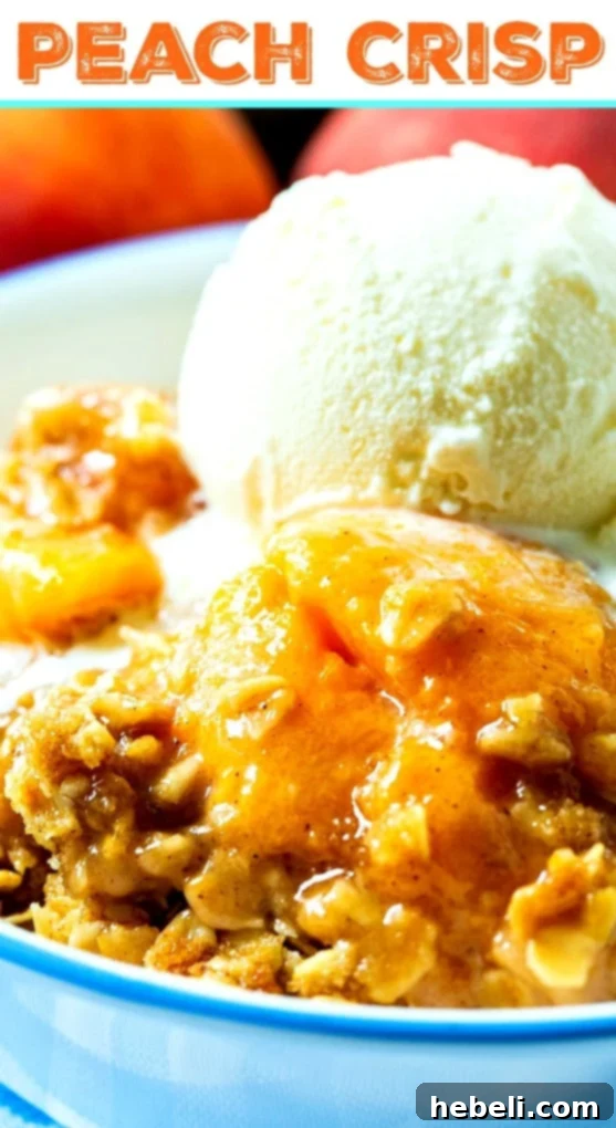 Warm Spiced Peach Bake 8 Peach Crisp with vanilla ice cream
