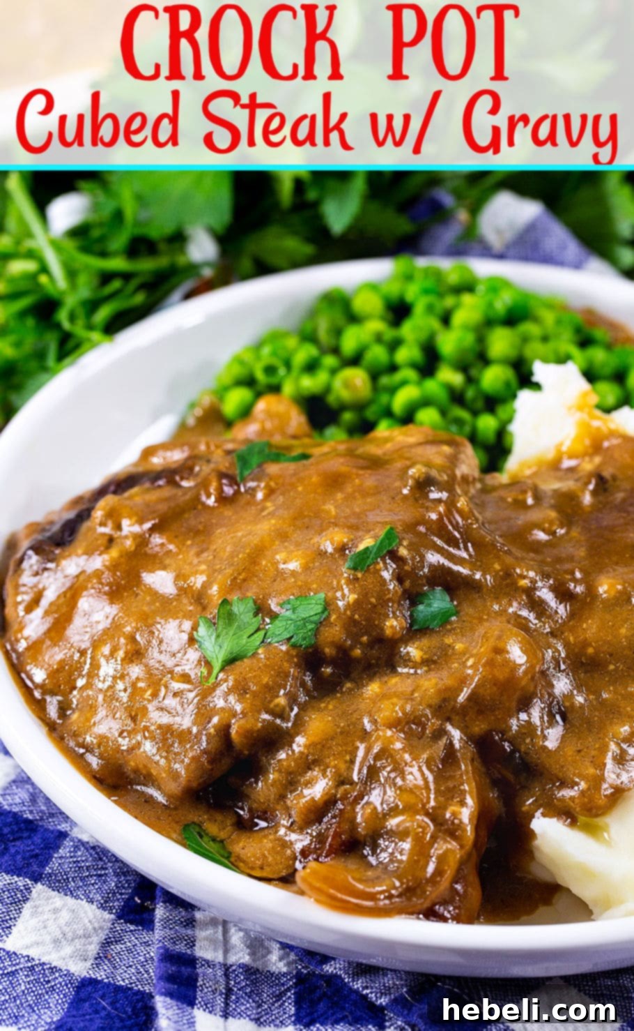Delicious Crock Pot Cubed Steak with Gravy, ready to serve.