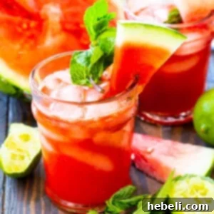 A small image showing the Honeysuckle Watermelon Cocktail in a glass with mint garnish.