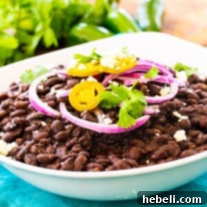 Bold & Spicy Black Beans 6 Spicy Black Beans in white bowl, topped with red onion and cilantro.