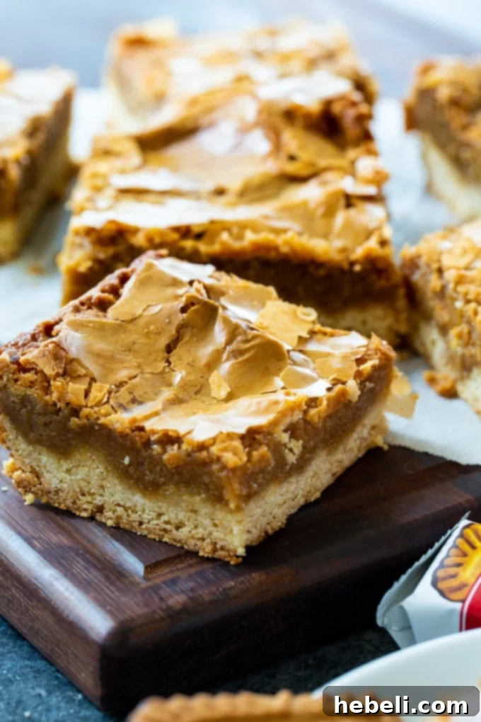 Luscious Biscoff Gooey Butter Bars 5 Individual Biscoff Gooey Butter Bars arranged on a serving plate.