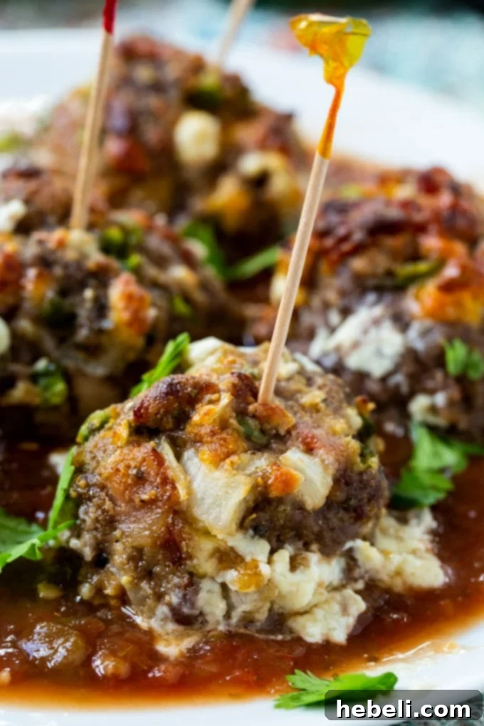 Jalapeno Popper Meatballs drizzled with fresh salsa and garnished with cilantro.