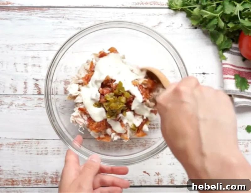 Quesadilla filling, a savory mix of chicken, bacon, ranch, and green chiles, perfectly blended in a bowl.