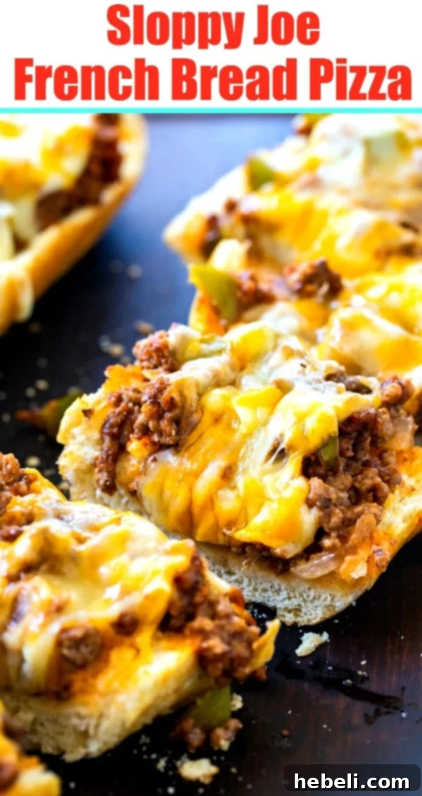 French Bread Sloppy Joe Pizza 6 Sliced Sloppy Joe French Bread Pizza ready to be served, showcasing the deliciousness.