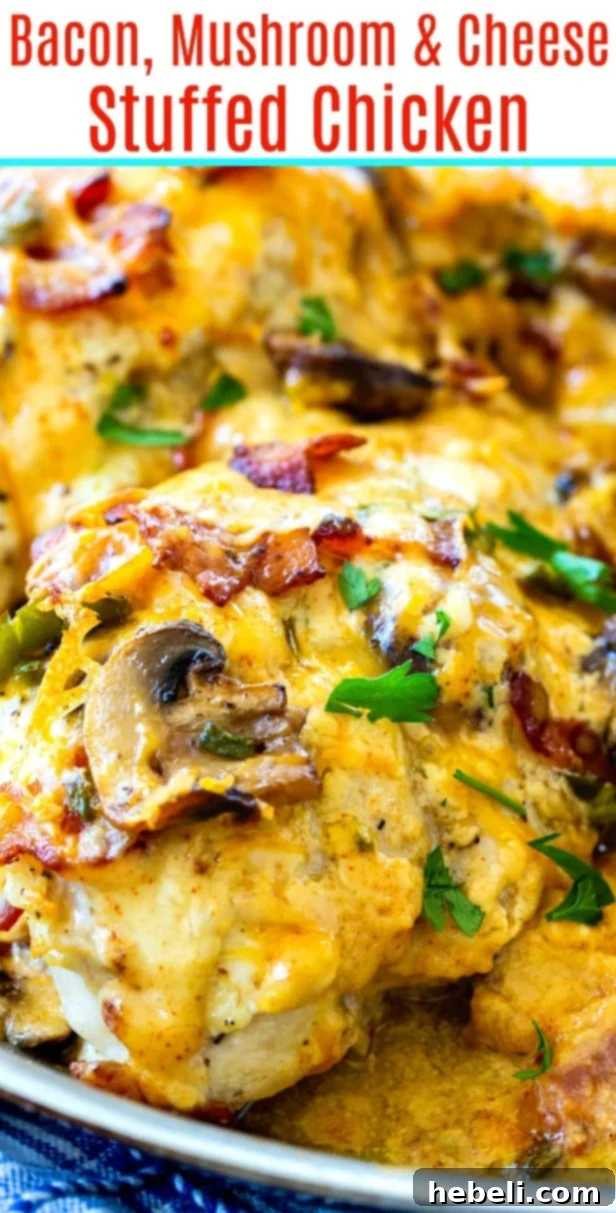 Ultimate Bacon Mushroom and Cheese Stuffed Chicken 7 A final close-up of the delicious Bacon, Mushroom, and Cheese Stuffed Chicken with honey mustard glaze, ready to eat.