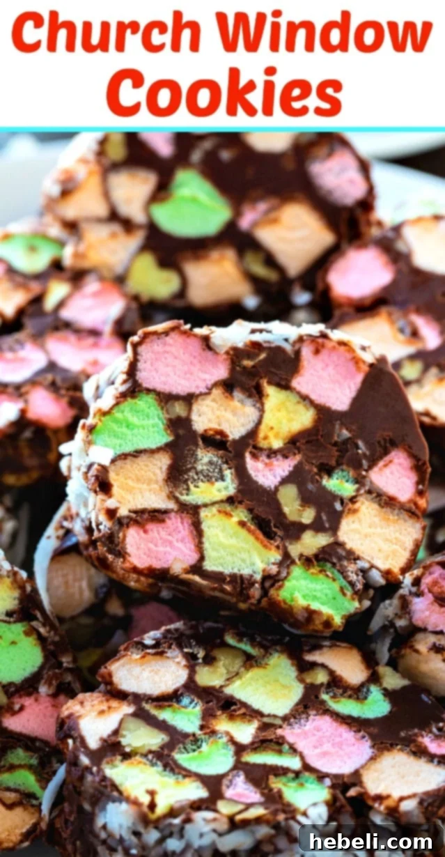 A final close-up of a stack of Church Window Cookies with a sprinkle of coconut.
