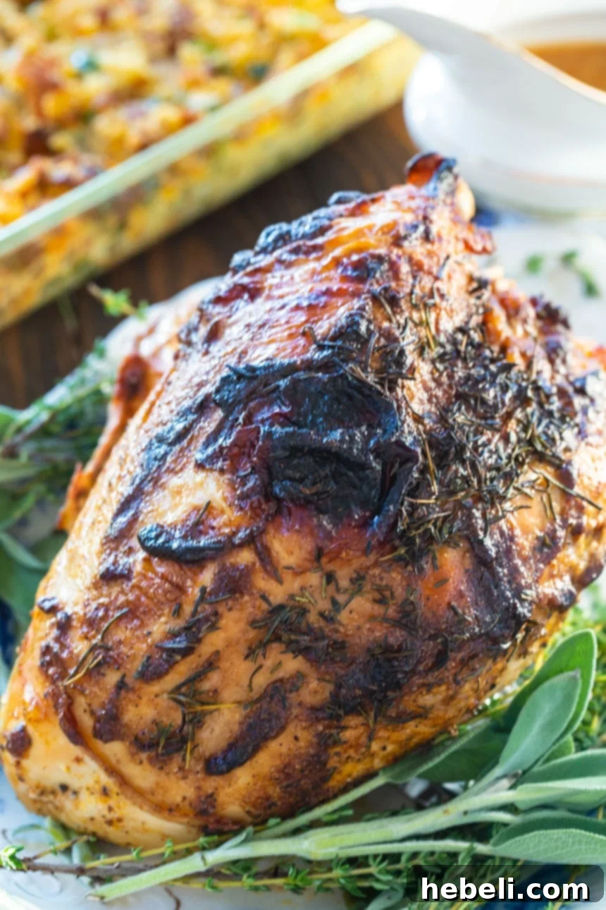 Perfectly Roasted Mayonnaise Turkey Breast, golden brown and juicy.