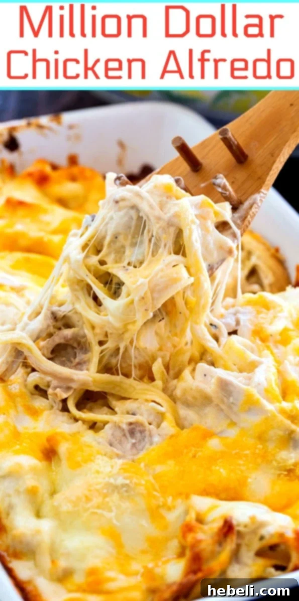 The Ultimate Chicken Alfredo 6 Million Dollar Chicken Alfredo- so much flavor in this easy casserole! Close up shot of the baked dish.