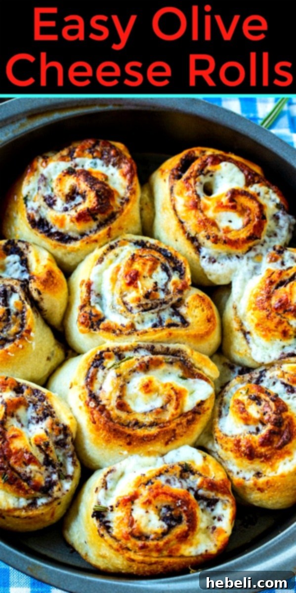Golden Olive & Cheese Pinwheels 6 Easy Olive Cheese Rolls, freshly baked and ready to serve on a rustic wooden board.