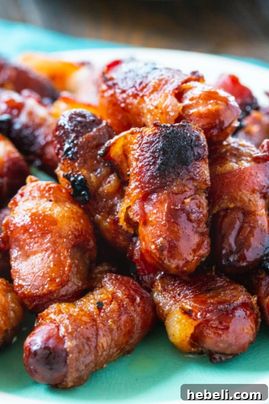 Candied Bacon Smokie Poppers 4 Raw Little Smokies wrapped in bacon and coated with brown sugar before baking.