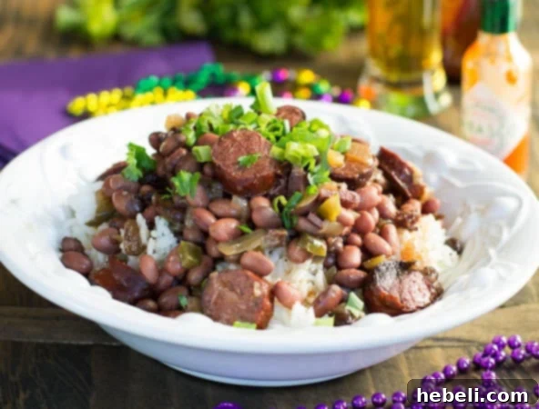 Slow Cooker Red Beans and Rice, a traditional New Orleans Monday meal, served in a bowl