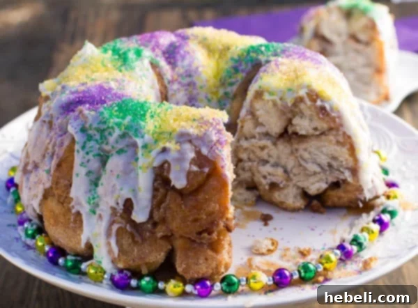 Mardi Gras Monkey Bread, an easy and fun pull-apart bread decorated with festive sprinkles