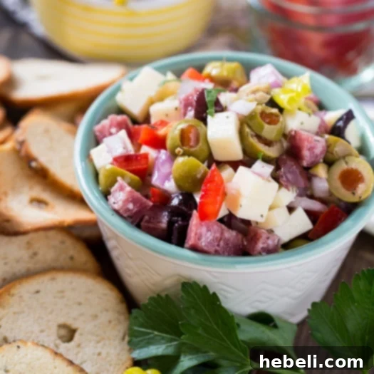 Muffaletta Dip, served with crackers, a deconstructed version of the popular New Orleans muffaletta sandwich
