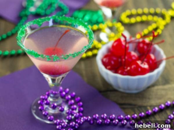 Big Easy Martini, a sophisticated cocktail featuring mango and pepper vodka, ideal for celebrating Mardi Gras