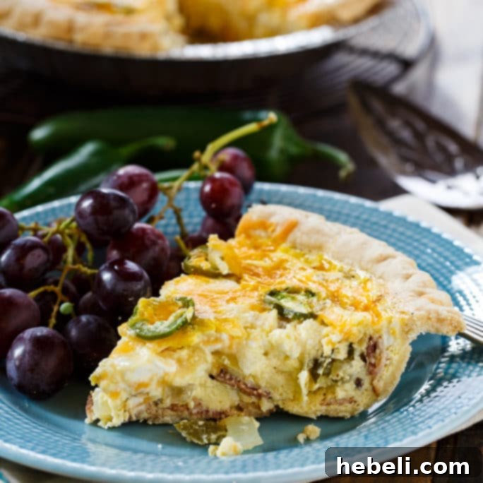 Jalapeno Popper Quiche with bacon and cream cheese.