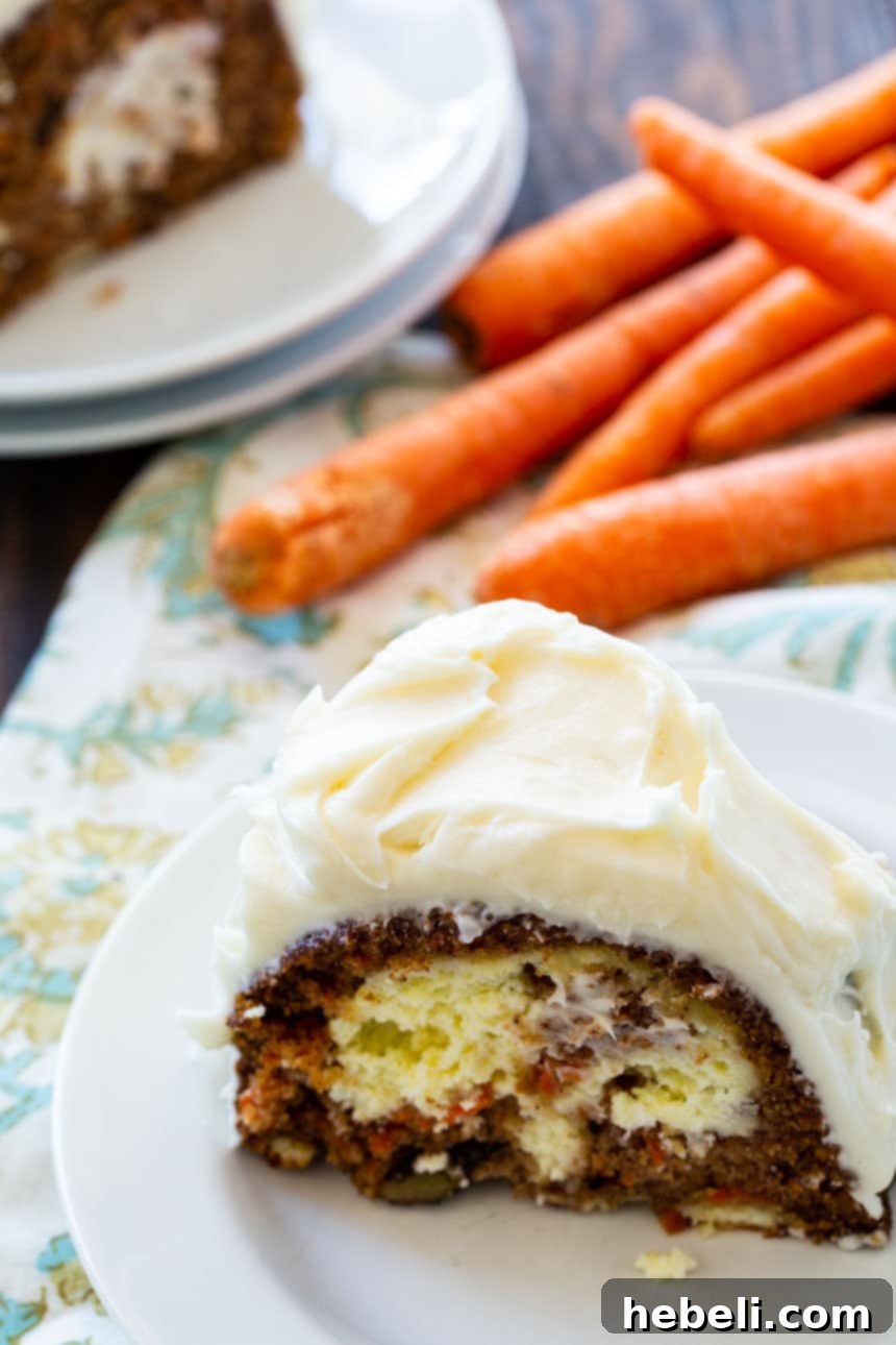 Full Cream Cheese Filled Carrot Cake on a cake stand, ready to be served.