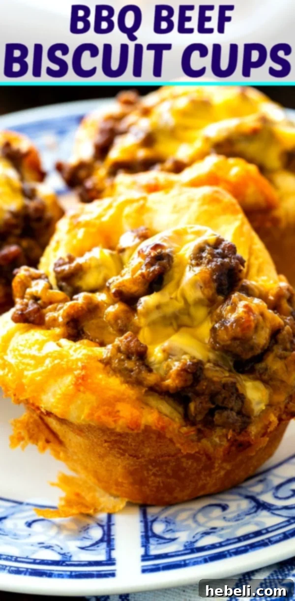 A plate of freshly baked BBQ Ground Beef Biscuit Cups, ready to be served.