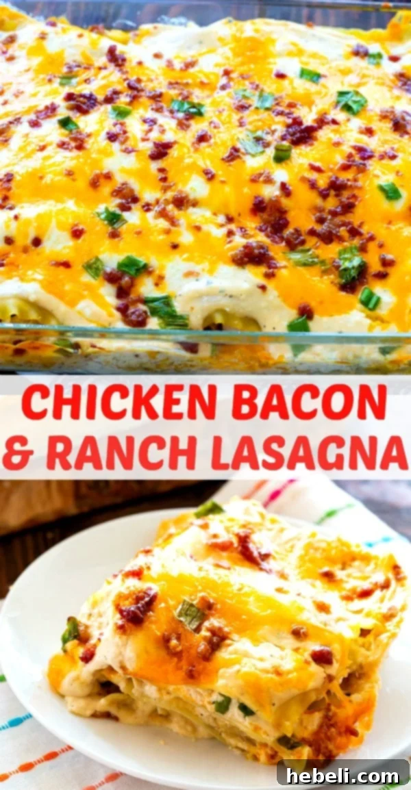 A delicious close-up of Creamy Chicken Bacon & Ranch Lasagna