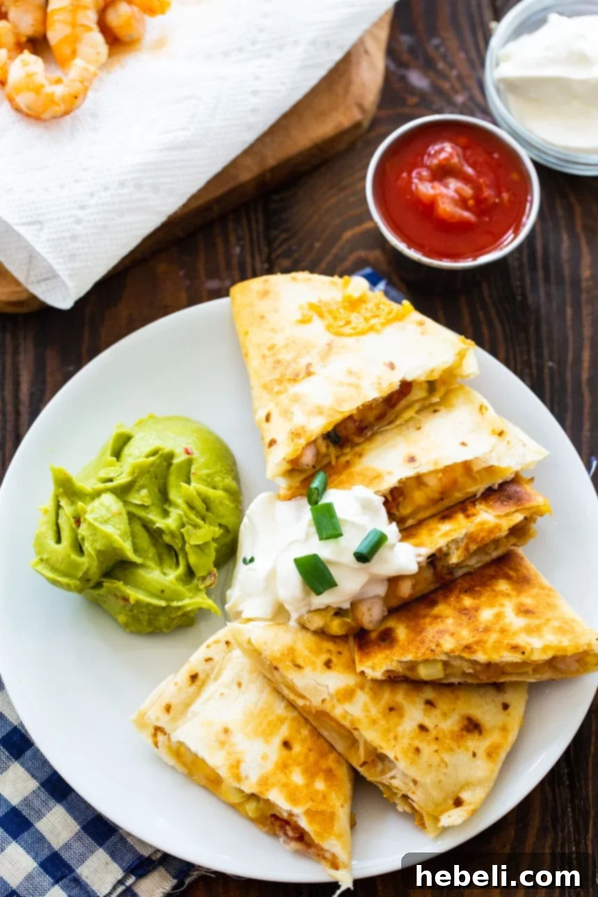 Sizzling Shrimp, Bacon and Corn Quesadillas 3 Close-up of the delicious filling for Shrimp, Bacon, and Corn Quesadillas before folding the tortilla.